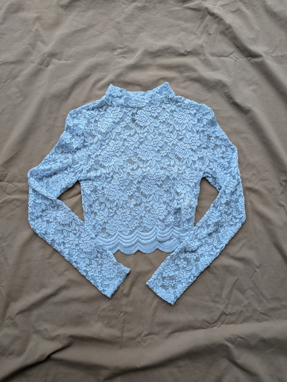 H&M Light Blue Lace Mock Neck Long Sleeve Crop Top